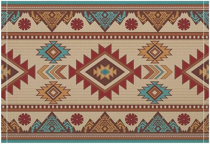 Retro Aztec Placemats Set of 4 Boho Western Native American Tribal Art Printed Dining Table Mats for Restaurant Home Kitchen Holiday Decor 12x18in