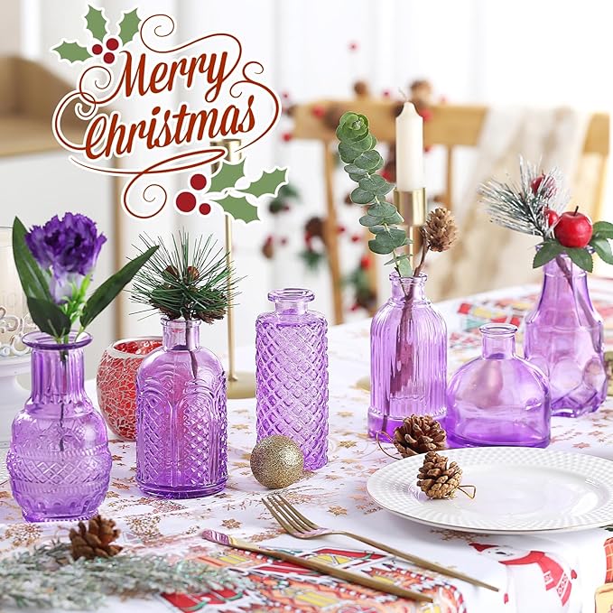 Bud Vases for Centerpieces Wedding,Flower Vases in Bulk for Rustic Home Decor,Small Vases for Wedding,Mother's Day,Graduation,Christmas,Birthday Party,Valentine's Day(Purple,15 Pcs)