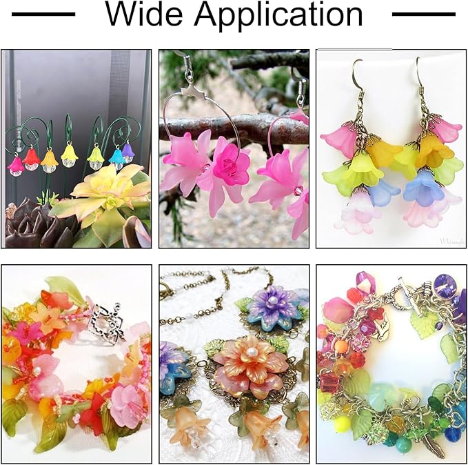 Crafans 50Pcs Frosted Acrylic Flower Beads 17.5x12x1.5mm Transparent Floral Pendants Clear Flower Bead Caps Loose End Spacer Beads for Jewelry Making (Light Cyan)
