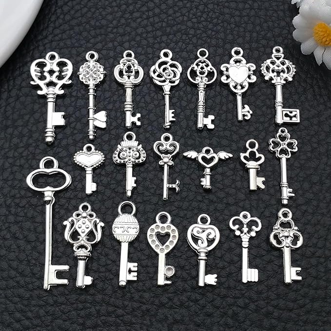 WOCRAFT 60pcs Bright Silver Small Key Charms Bracelet Charms for Jewelry Making Sets DIY Necklace Bracelet Keychain Crafting Charms Kit Craft Supplies (SN926)