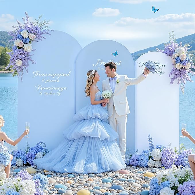 White and Blue Arch Backdrop Cover 6FT 5FT 4FT Arch Covers Stretchy Backdrop Set of 3, Wedding Arch Cover Spandex Fitted Double-Color Fabric Arch Covers for Party Baby Shower Birthday Decoration