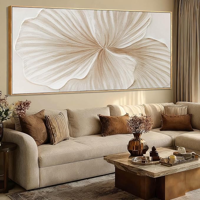 WINKAILIN White and Gold Wall Art Abstract Flower Painting Modern 32x70 Extra Large Canvas Artwork Minimalist Wall Decor for Bedroom Living Room Office Home
