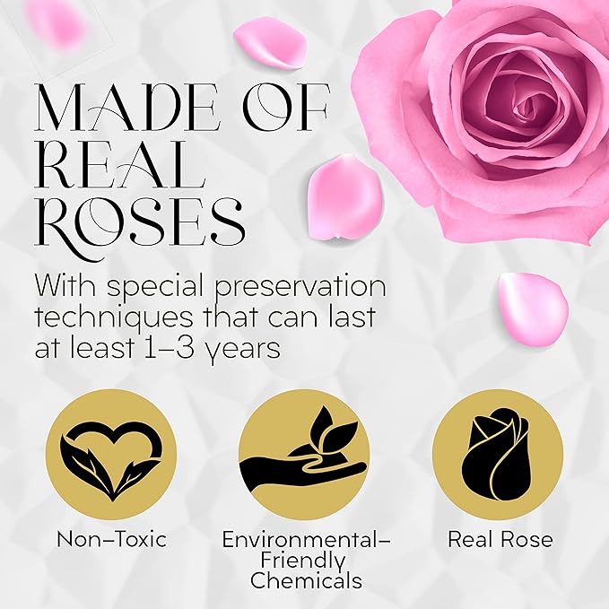 GLAMOUR BOUTIQUE Eternal Preserved Roses in a Box - Flowers Forever, Rose Forever in a Box for Wife, Birthday Gifts for Her, 7 Roses, Pink