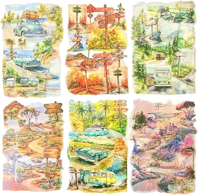TIAMECH Travel Highway PET Stickers - 180 Pcs Beach Desert Oasis & Sunrise Sunset Design, Waterproof Sticker for Journaling & Scrapbooking, Junk Journal Supplies, Ephemera & DIY Crafts