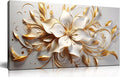 Flower Painting Wall Decor Living Room White and Gold Wall Art for Bedroom Modern Art Wall Decor Office Size 20" x 40"