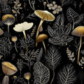 Boho Wallpaper Peel and Stick Dark Floral Contact Paper 17.5" x 197" Vinyl Self Adhesive Vintage Mushrooms Wall Mural Leaf Wall Paper for Room Countertop Drawer Decor(Golden,Black)
