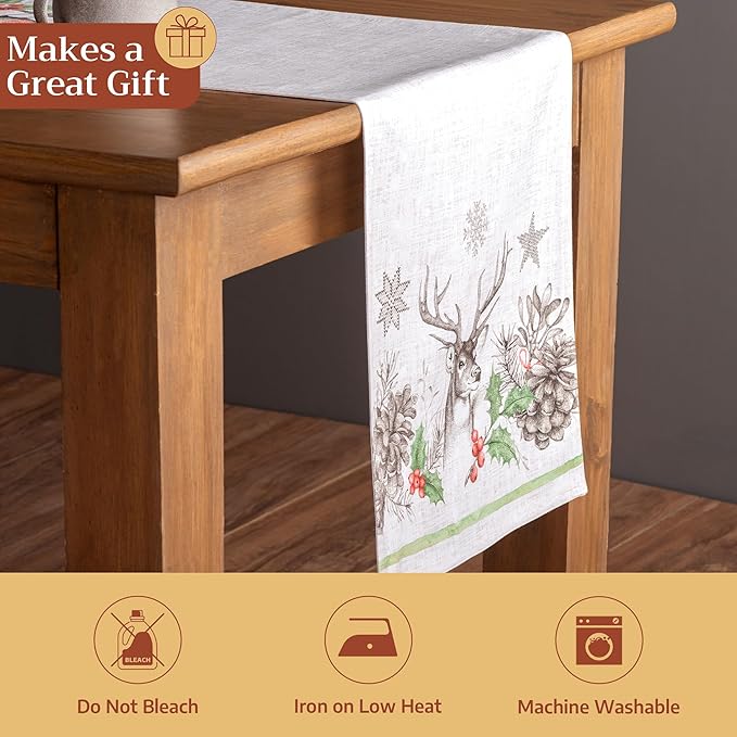 Maison d' Hermine Table Runner 100% Cotton Double Layer Table Runners 108 inches Long for Thanksgiving Christmas Decorations Home Kitchen Dining Party Wedding (Christmas Dew, 14.5" x 108")