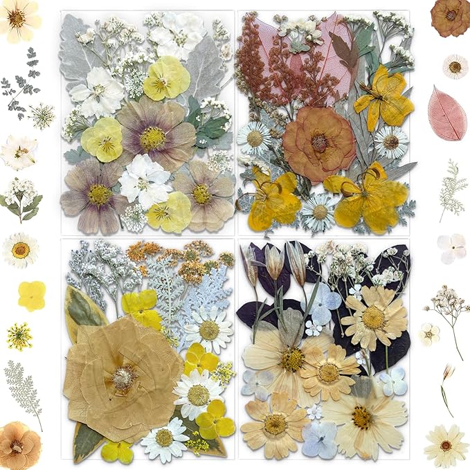 90Pcs Dried Pressed Flowers for Resin Molds, Vintage White Bulk Real Natural Dry Floral for DIY Art Crafts, Epoxy Jewelry, Candle, Soap Making, Nails Decor, Phone Case
