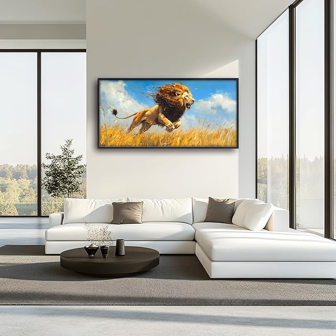 Lion Large Decor Wall Art Framed Pictures for Living Room, Animal Oversized Canvas Print Painting Modern Extra Large Framed Artwork for Bedroom Office Home Decor 60"x30"