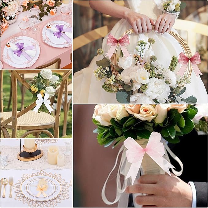 3/4 Inch x 50 Yards Sheer Organza Ribbon Chiffon Ribbon for Gift Wedding Flower Bouquet Wrapping Decorations Crafts (Light Pink)