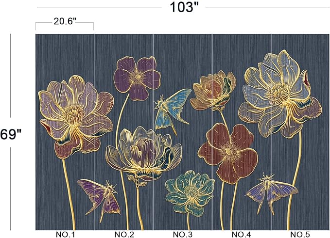 Embossed Golden Flower 3D Wall Mural Wallpaper for Bedroom 103" x 69"