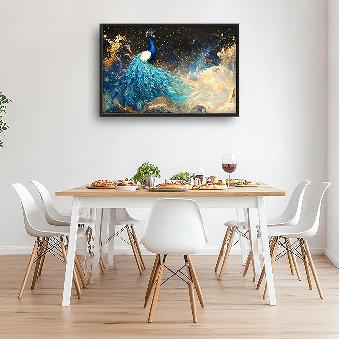Peacock Large Wall Art Framed Gold Wall Decor for Living Room Mountain Peacock Pictures Oversized Canvas Print Painting Modern Extra Large Framed Artwork for Bedroom Office Home Decor 36"x24"
