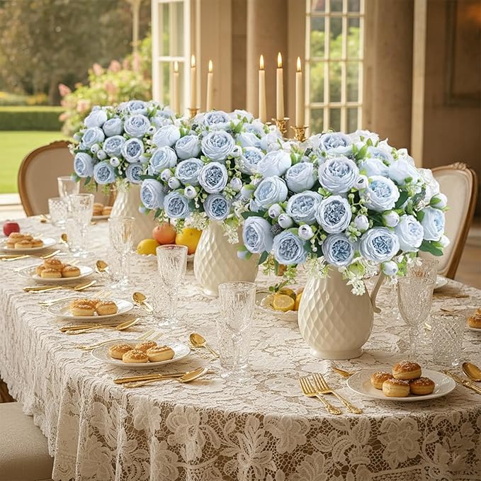 Peonies Artificial Flowers 12 Bundles Pink Flowers Bouquet, Lifelike Silk Fake Peonies with Stems for Home Table Centerpieces, Wedding, Party & DIY Bridal Floral Arrangements (Blue)