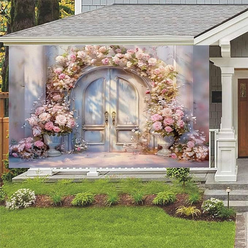 12X10ft Pink Floral Photography Backdrop, Retro Oil Painting Flowers Photography Backdrop Dreamlike Wedding Portrait Photo Background Wedding Birthday Party Background Banner Decor