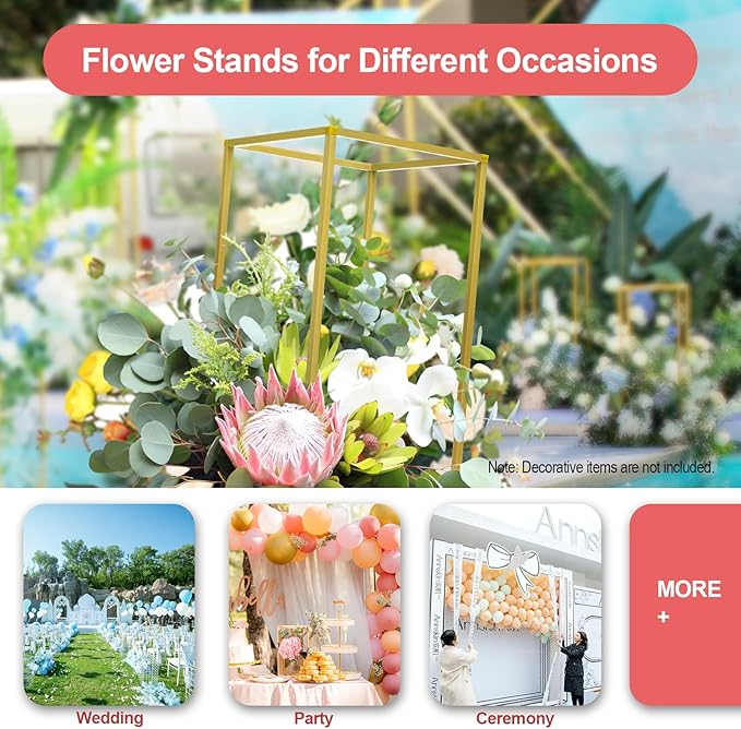 10PC 23.6" Flower Stand for Wedding Metal Cylinder Stands for Party Rectangular Gold Centerpieces Flower Vase Gold Pedestal Columns for Weddings Indoor Outdoor Flower Plant Stand Decoration
