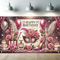 High Heel Birthday Party Backdrop, Glamorous Pink Gold High Heel Shoe Glitters, Polyester Fabric, Ideal for Women's Birthday Parties