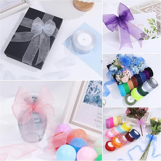 1-1/2 Inch x 50 Yards Sheer Organza Ribbon Chiffon Ribbon for Gift Wedding Flower Bouquet Wrapping Decorations Crafts (Rose Gold)