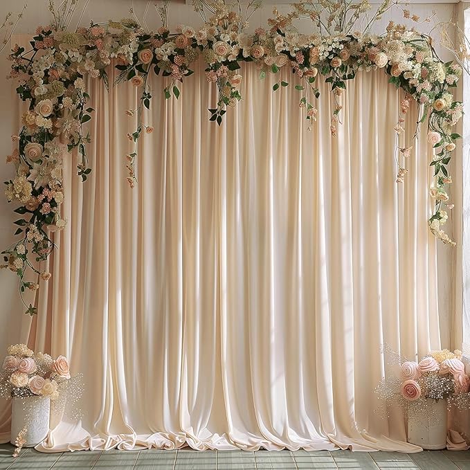 20x10ft Wrinkle Free Cream Backdrop Curtain for Parties Soft Fabric Drapes Wedding Curtain Backdrop for Birthday Party Decorations Background for Photography 5x10ft,4 Panels