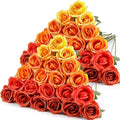 Hotop 40 Pcs Rose Artificial Flowers Bulk with Long Stem,Realistic Silk Fake Roses Bouquet for Home Wedding Centerpieces Party Table Decoration Valentines Gifts(Gradient Orange)