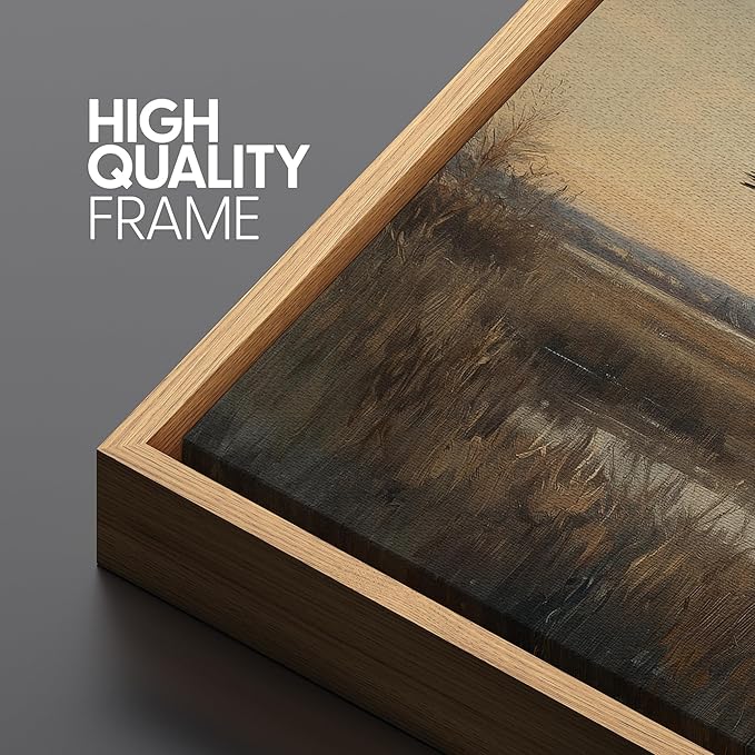 SIGNFORD Extra Large Framed Canvas Print Wall Art Flying Cranes Over Wetlands Vintage Nature Bird Scene Illustrations Modern Art Relax/Calm Warm for Living Room, Bedroom, Office - 60"x30"