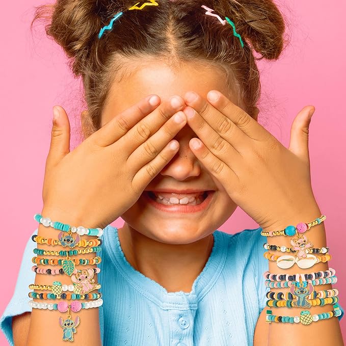 Fashion Angels Disney Stitch Cute & Feisty DIY Jewelry Design Kit, Makes 10+ Charm Bracelets, Includes Charms, Beads & Elastic, Ideal for Girls & Boys