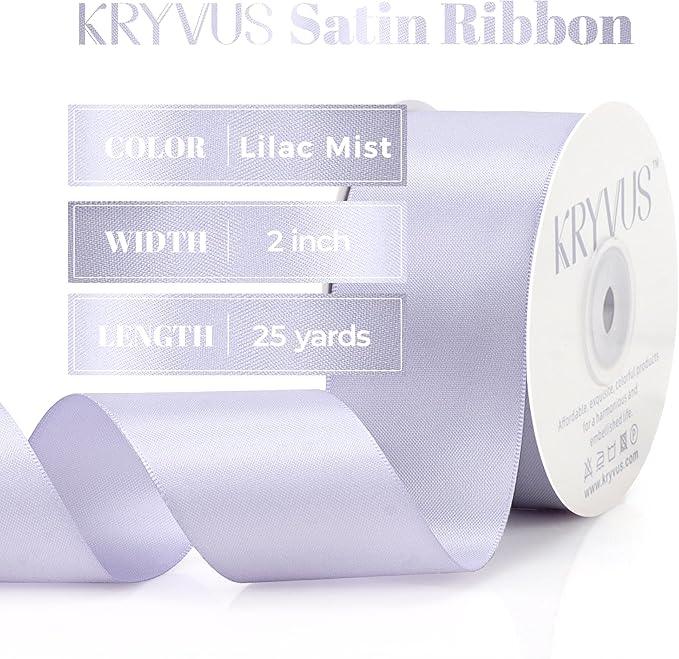 Lilac Mist Satin Ribbon, Double Faced 2 Inch X 25 Yards Lilac Mist Ribbon, Premium Satin Ribbon for Gift Wrapping, Crafts, Hair Bow Making, Sewing, Flower Bouquet, Wedding Party Decor