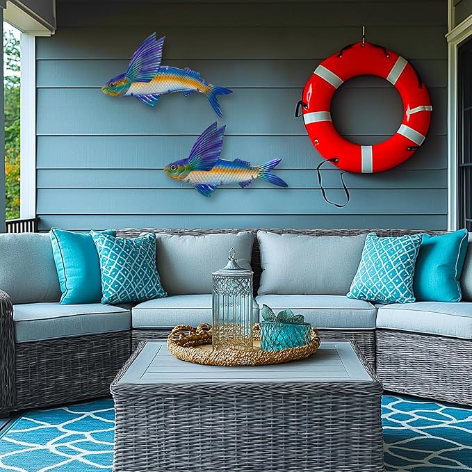 LIFFY Metal Fish Wall Decor -Outdoor Metal Fish Wall Decor - Indoor Art Sculpture - Hanging Decorations for Home, Garden, Bedroom, Sculptures, Ocean, Pool(2 Pcs,15 inch)