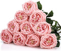 10pcs Real Touch Peonies Artificial Flowers, Faux Austin Rose with Long Stem Look Real Fake Flower for Christmas Valentines Arrangement Wedding Party Home Kitchen Decor(Pink)