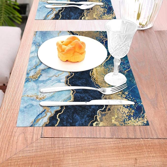 Placemats Set of 4 PVC Woven Place Mats Heat Resistant Easy to Clean for Indoor Outdoor Party Kitchen Dining Table Decoration 12"x18",Marble Pattern