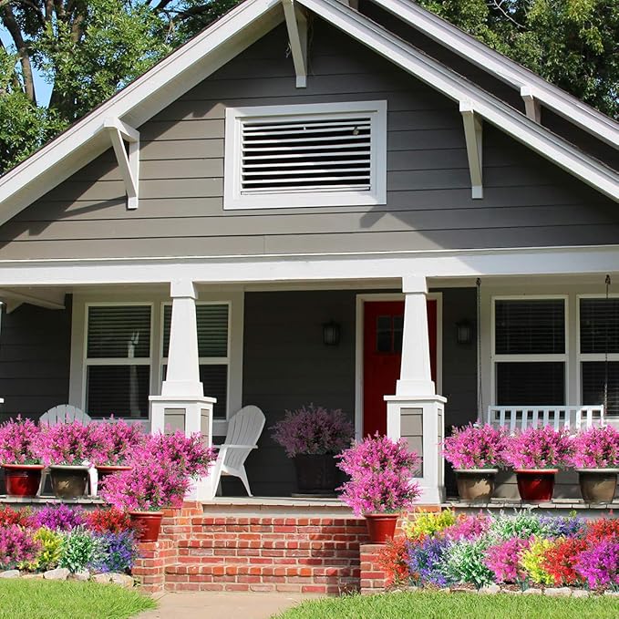 20 Bundles Artificial Lavender Flowers Outdoor UV Resistant Fake Flowers No Fade Faux Plastic Plants Garden Porch Window Box Decorating (Pink)