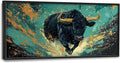 Large Highland Cow Wall Art for Living Room, Framed Oversized Bison Buffalo Wall Decor, Teal and Gold Canvas Painting Modern Artwork for Living Room Bedroom Office Dining Room 60"x30"