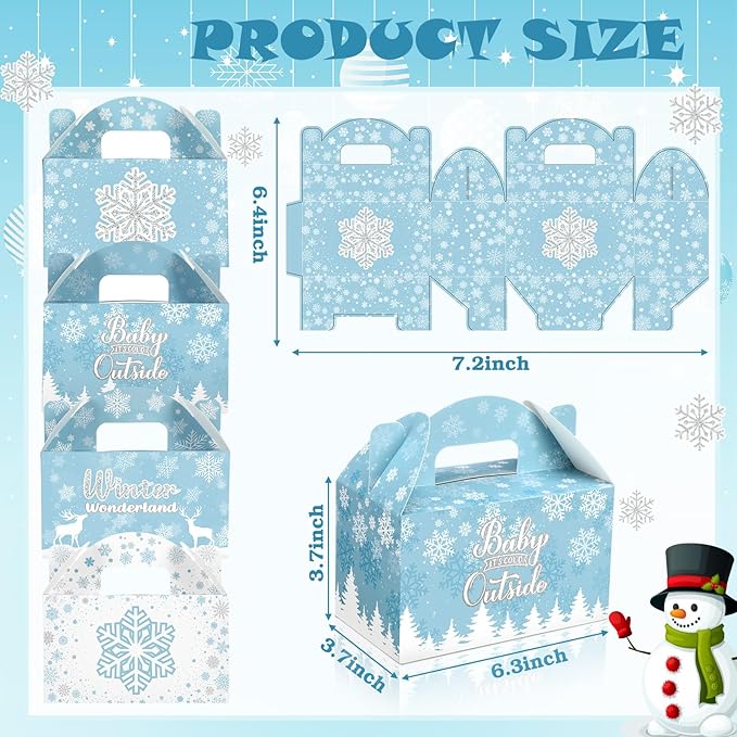 24 Pcs Christmas Snowflakes Boxes for Treats Goodie Cookie Winter Favor Boxes Snowflakes Container for Holiday Christmas Winter Party Supplies