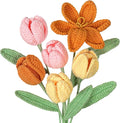 Dremisland Crochet Flowers 6PCS Crochet Tulips Finished Handmade Knitted Flowers Crocheted Bouquets Pastel Floral Gift for Mothers Girls Friends Teacher Gifts for Women,Graduation Flower Home Decor