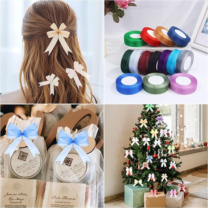 3/4 Inch x 50 Yards Sheer Organza Ribbon Chiffon Ribbon for Gift Wedding Flower Bouquet Wrapping Decorations Crafts (Champagne)