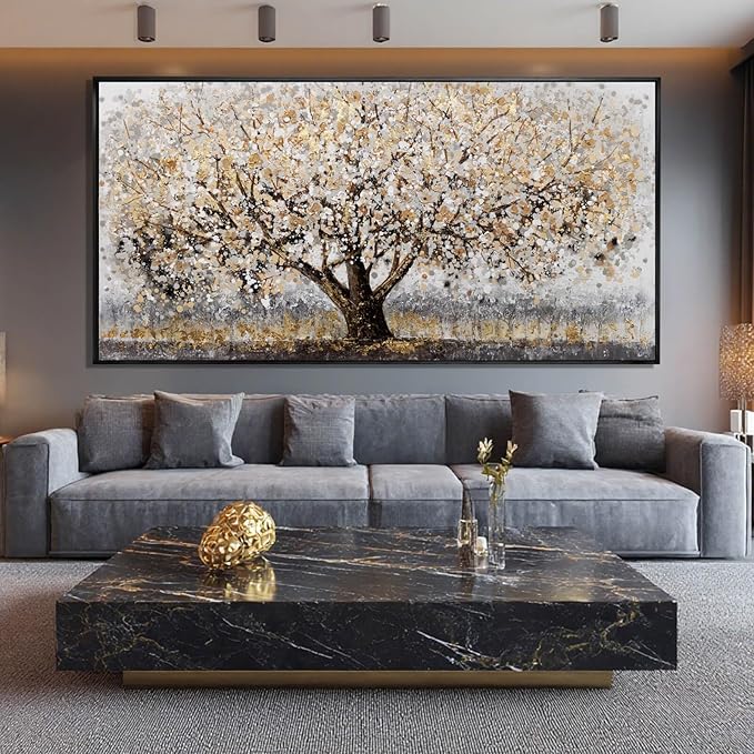 Gold Foil Canvas Wall Art Flower Wall Decor Plant Photo Prints Landscape Wall Decorations 29"x58" Large Artwork for Living Room Office