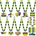 Eternity sky 36 Pcs Mardi Gras Beads Necklace Kit - DIY Purple Green Gold Wooden Craft Pendant Set for Carnival Party Favors - 9 Styles