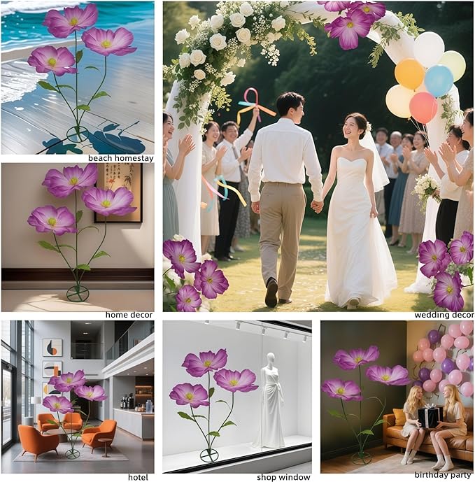 Giant Flower for Decoration with Stems and Stands - 5.6 Ft Big Artificial Silk Flower - Large Artificial Flores Gigantes for Wedding Party Banquet Backdrop Decor, Photography Props Window Display