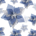 Boao 24 Pieces Christmas Artificial Glitter Poinsettia Flowers Xmas Flowers Wedding Christmas Tree New Year Ornaments(Dusty Blue)