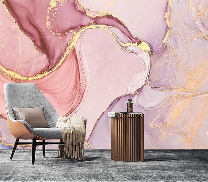 Eierme-Pink Gold Marble Swirl Abstract Background Mural Wallpaper Peel and Stick 160" x 114"
