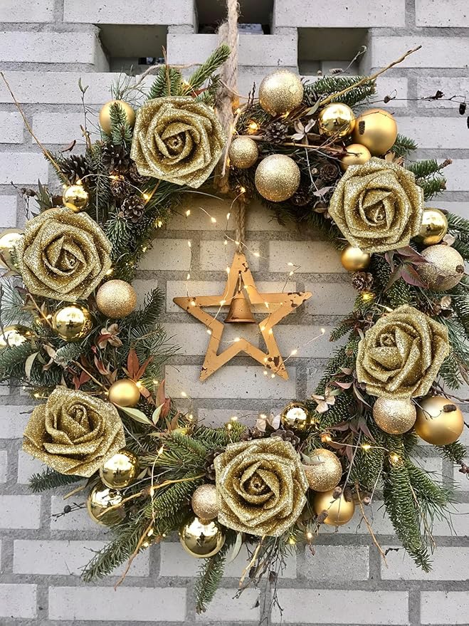 Gold Glitter Roses 30pcs Gold Roses 2.56" Glitter Flowers Artificial Roses with Stems for Centerpieces Wall Decorations Wedding Ceremony Bridal Shower Table Floral Arrangement (Gold)