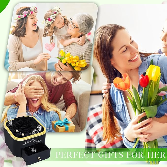 Beferr Birthday Gifts for Women Preserved Real Rose with Necklace Eternal Roses Forever Flowers for Delivery Prime Christmas Day Gifts for Mom Grandma Wife Sister Her from Daughter