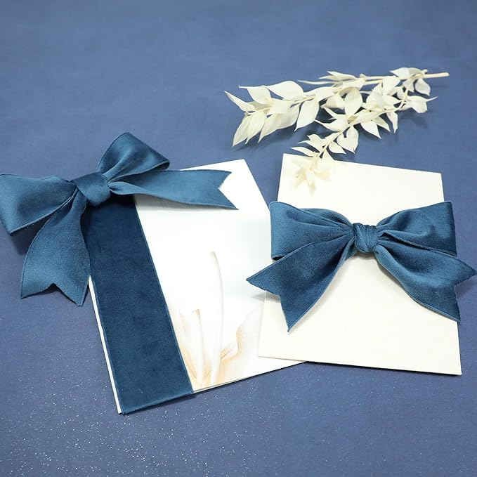 Dusty Blue Velvet Ribbon, 1-1/2 inch Wide Handmade Fabric Ribbons for Christmas Decor, Flower Bouquet, Wedding Decoration, Baby Shower, 2 Rolls