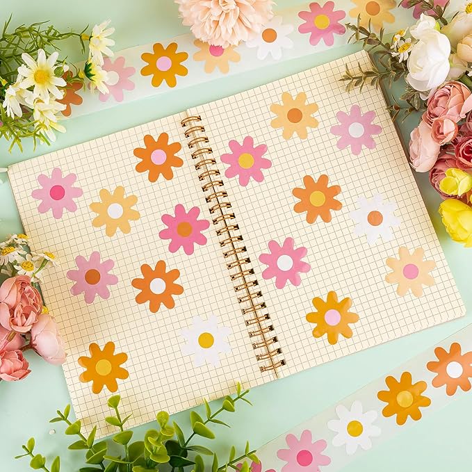 1200 PCS Boho Daisy Stickers Flowers Stickers Retro Daisy Decals 60s 70s Party Favors for Kids Scrapbook Cups Gift Birthday Decor Teacher Reward School Supplies Incentives