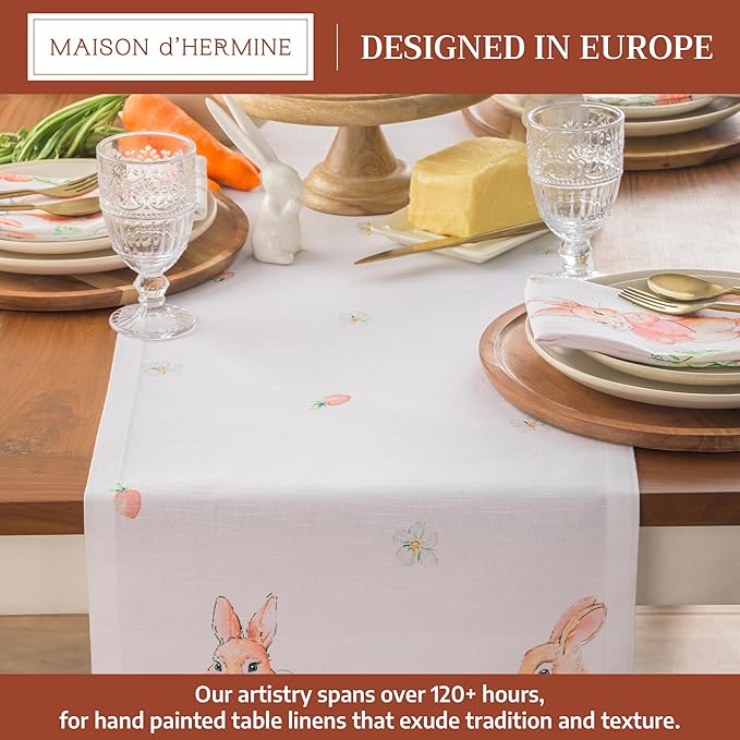 Maison d'Hermine Table Runner 100% Cotton Double Layer Table Runners 108 inches Long Decorative for Home Kitchen Dining Party Baby Shower Wedding Bridal Shower Spring Summer (Bunny Party,14.50"x108")