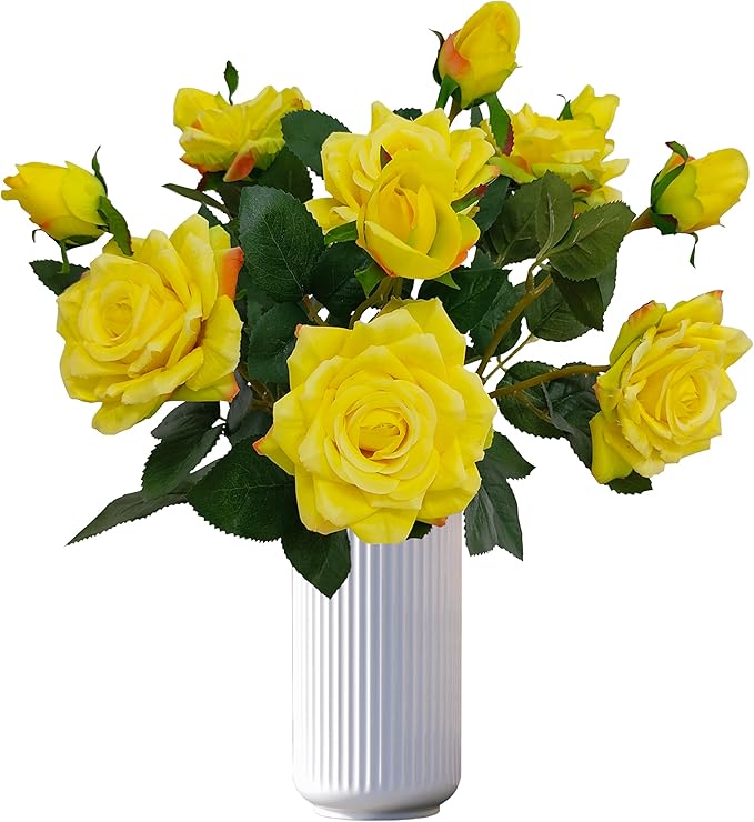 ATFL Fake Flowers, Yellow Rose,6 Pcs Faux Silk Real Touch Moisturizing Artificial Rose Flowers for Decoration,Flores Irosas Artificiales para Decoracion (6, Yellow)