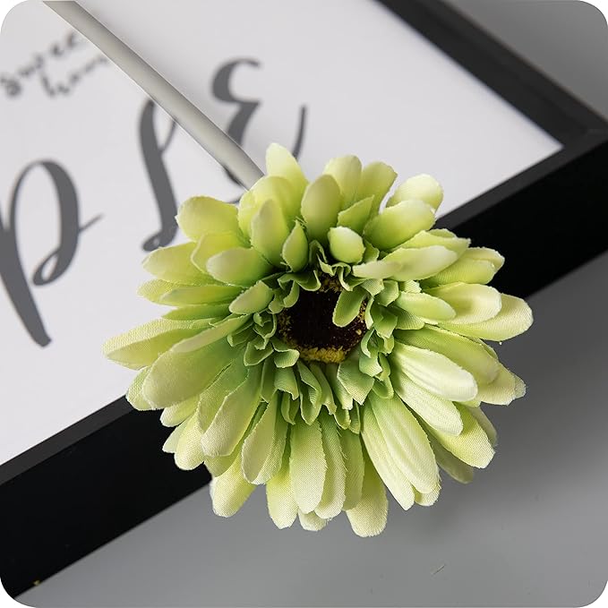 12pcs Artificial Gerbera Daisies,22 Inch Long Stem Silk Daisy Flowers,Realistic Artificial Flower Mums for Home Décor Centerpiece Wreath Supplies Wedding Bouquet,Green