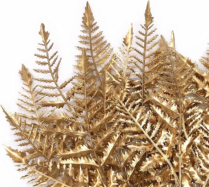 PASYOU Artificial Plants, Golden Fake Flowers Decoration for Christmas Plastic Boston Grass Faux DIY Crafts Indoor Outdoor Home Décor Garden Party Room Bedroom Wedding Table Centerpiece, Gold 2 Pack