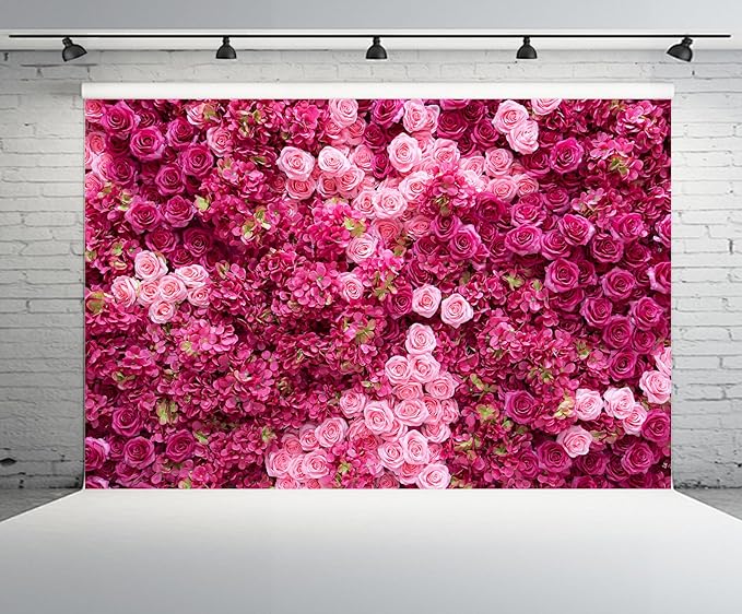 10ftx6.5ft Rose Wall Background Rose Photo Backdrops Spring Party Tea Party Flowers Backdrop Girls Birthday Pink Princess Party Wedding Bridal Shower Pink Floral Anniversary Ceremony Decor