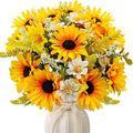 5 Bunches Artificial Sunflowers Bouquets, Fake Silk Sunflower with Faux Daisy Wildflowers Plants for Home Decor Indoor Floral Arrangements Table Centerpiece Bridal Wedding Decor (Orange)