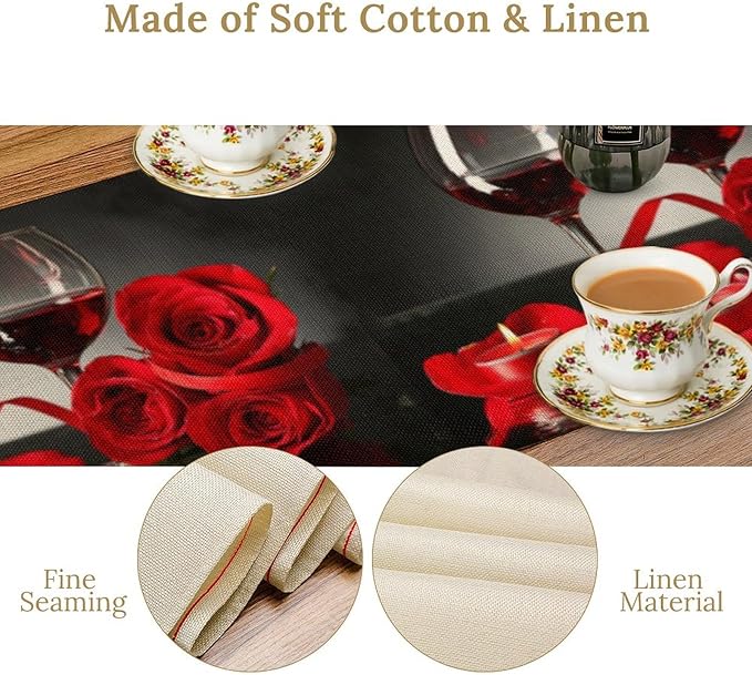Retro Rose Red Wine Grape Print Table Runner,Table Dresser Runner, Kitchen Dining Table Runners for Indoor Outdoor Holiday Decor 13x90 Inch